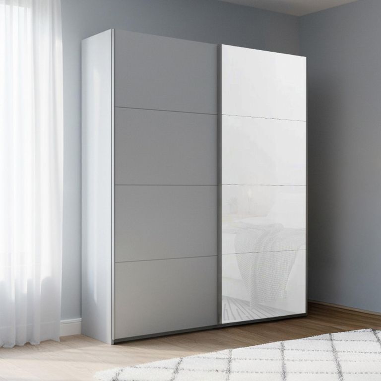 Beluga Extra Sliding Wardrobe - 137cm - 2 Door - Silk Grey & White Glass Front