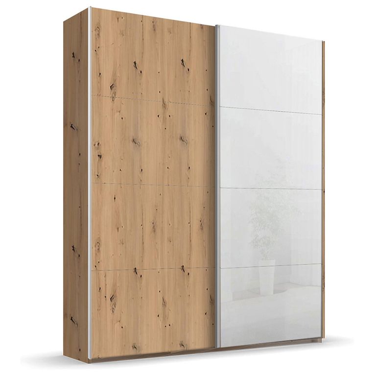 Beluga Extra Sliding Wardrobe - 137cm - 2 Door - White High Gloss & Artisan Oak Front