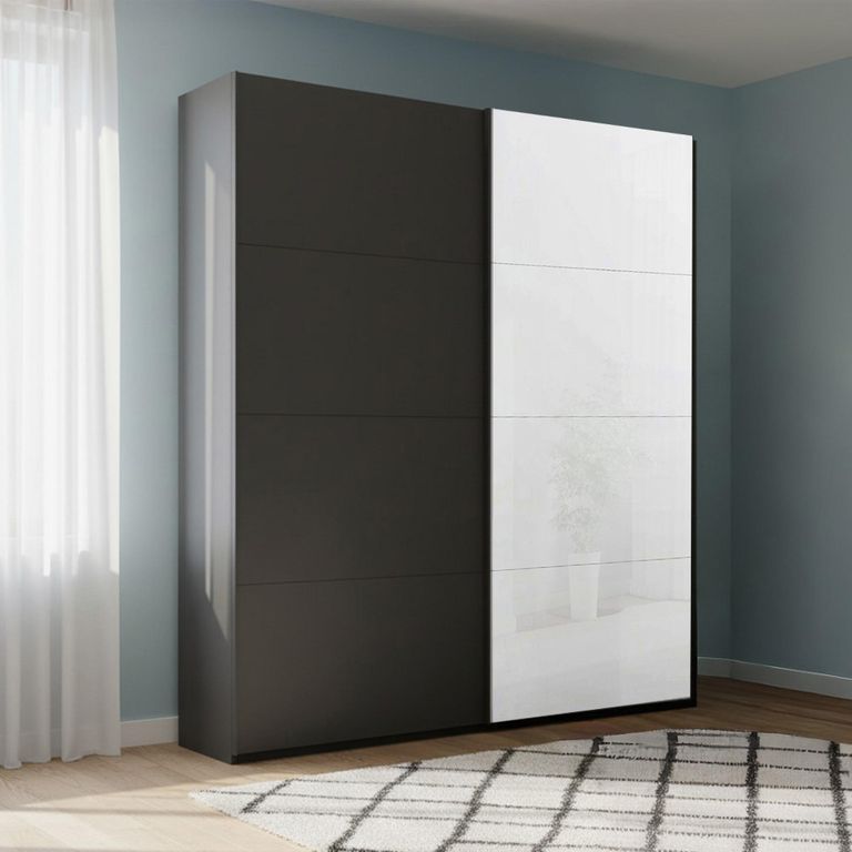 Beluga Extra Sliding Wardrobe - 137cm - 2 Door - White High Gloss & Graphite Front