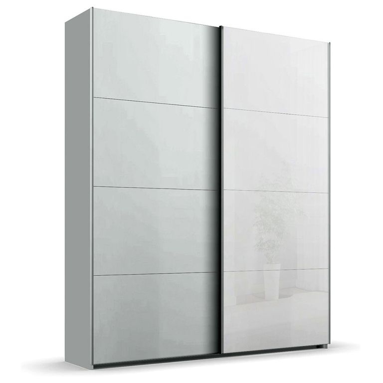 Beluga Extra Sliding Wardrobe - 137cm - 2 Door - White High Gloss & Silk Grey Front