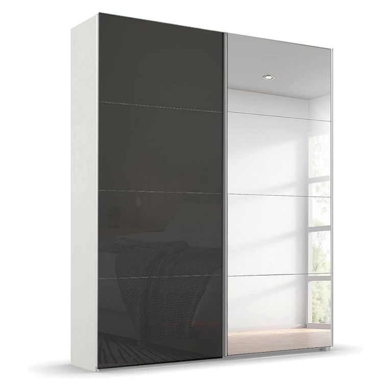 Beluga Extra Sliding Wardrobe - 137cm - 2 Door - Mirror - Alpine White & Basalt Glass