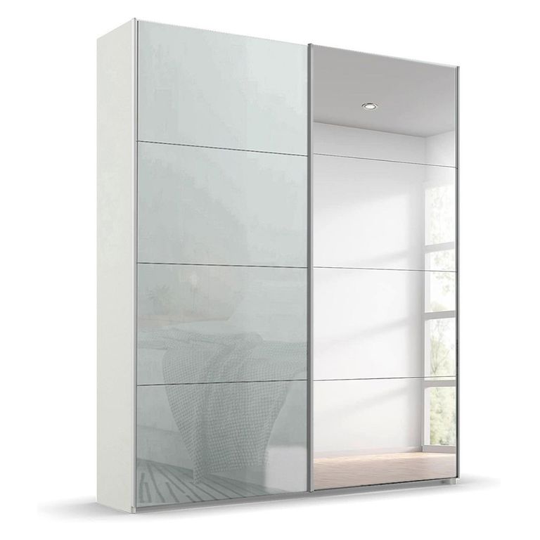 Beluga Extra Sliding Wardrobe - 137cm - 2 Door - Mirror - Alpine White & Silk Grey Glass