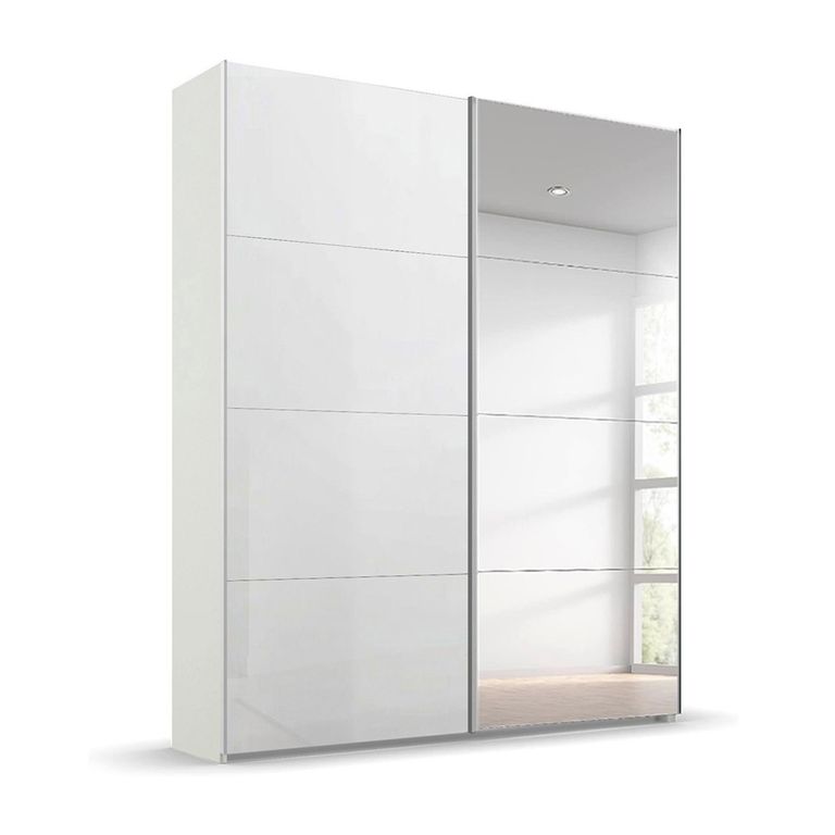 Beluga Extra Sliding Wardrobe - 137cm - 2 Door - Mirror - Alpine White & White High Gloss