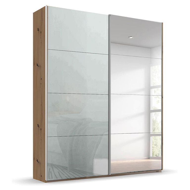 Beluga Extra Sliding Wardrobe - 137cm - 2 Door - Mirror - Artisan Oak & Silk Grey Glass
