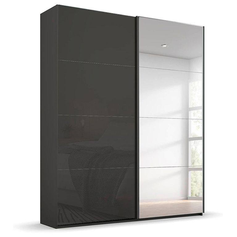 Beluga Extra Sliding Wardrobe - 137cm - 2 Door - Mirror - Graphite & Basalt Glass