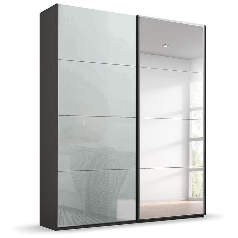 Beluga Extra Sliding Wardrobe - 137cm - 2 Door - Mirror - Graphite & Silk Grey Glass