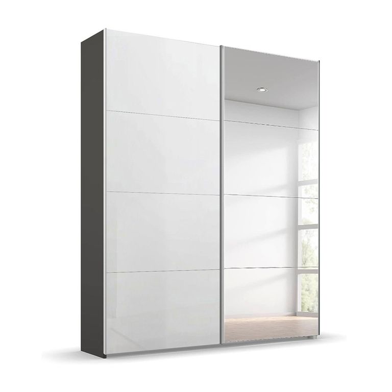 Beluga Extra Sliding Wardrobe - 137cm - 2 Door - Mirror - Graphite & White High Gloss