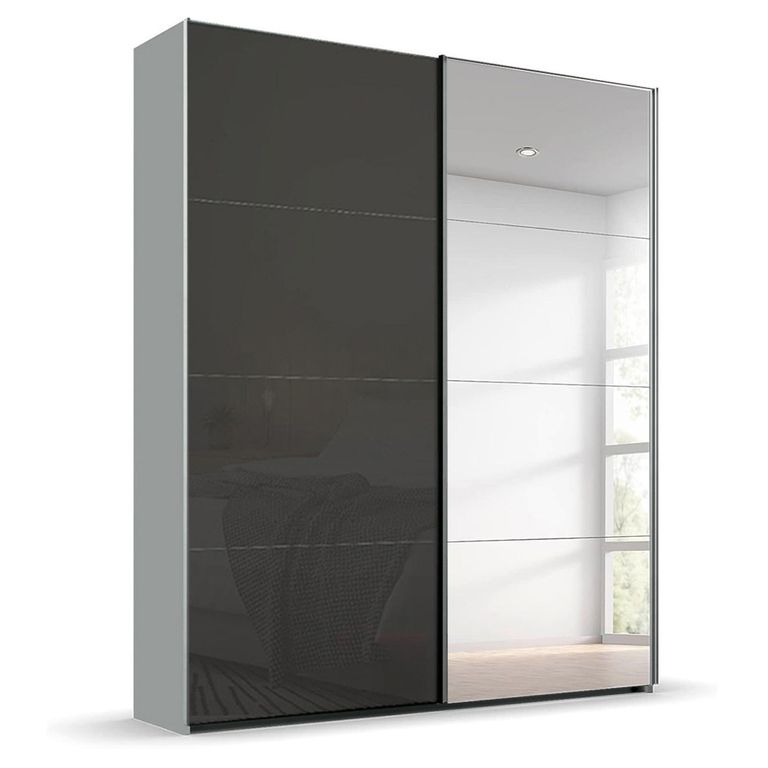 Beluga Extra Sliding Wardrobe - 137cm - 2 Door - Mirror - Silk Grey & Basalt Glass