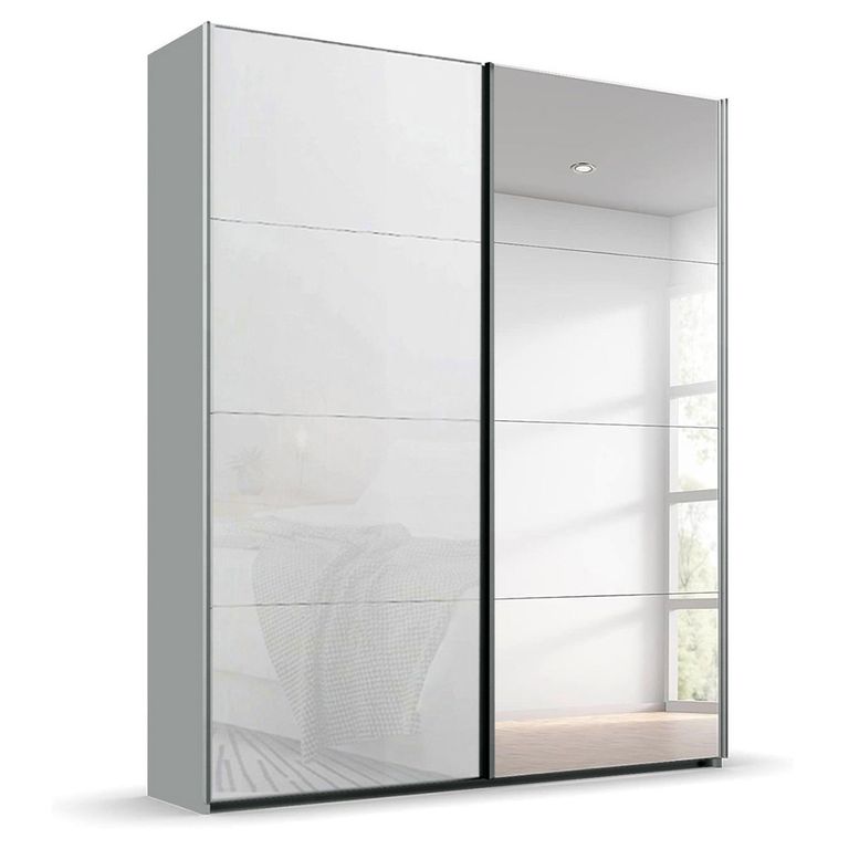Beluga Extra Sliding Wardrobe - 137cm - 2 Door - Mirror - Silk Grey & White Glass
