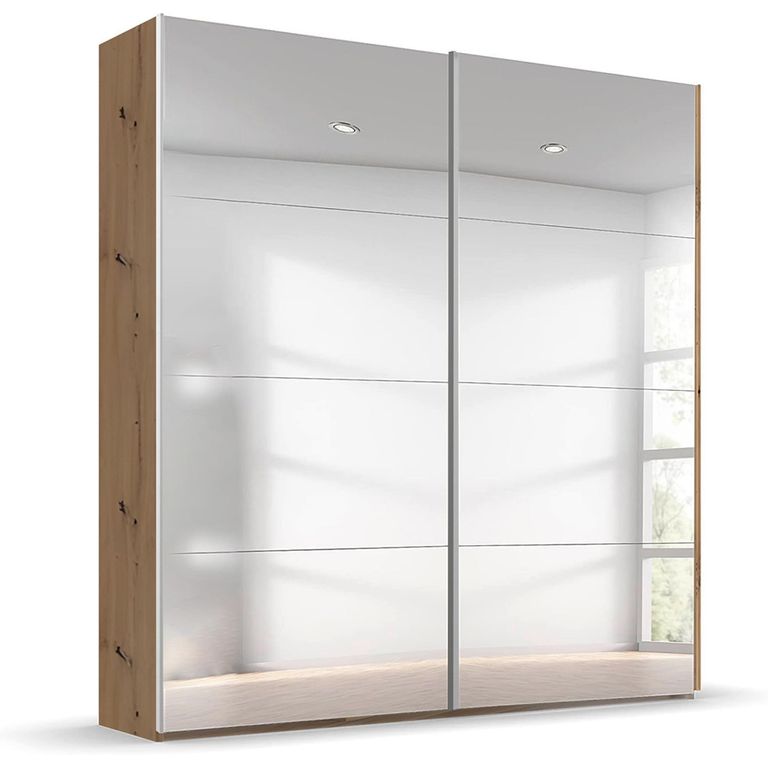 Beluga Extra Sliding Wardrobe - 181cm - 2 Door - Mirrored - Artisan Oak