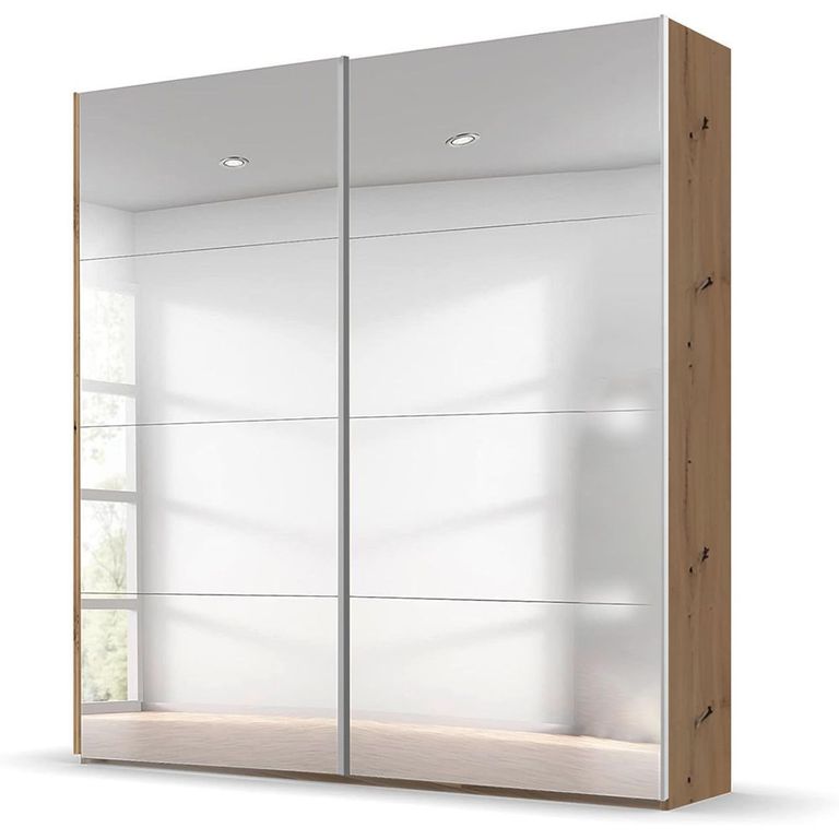 Beluga Extra Sliding Wardrobe - 181cm - 2 Door - Mirrored - Artisan Oak