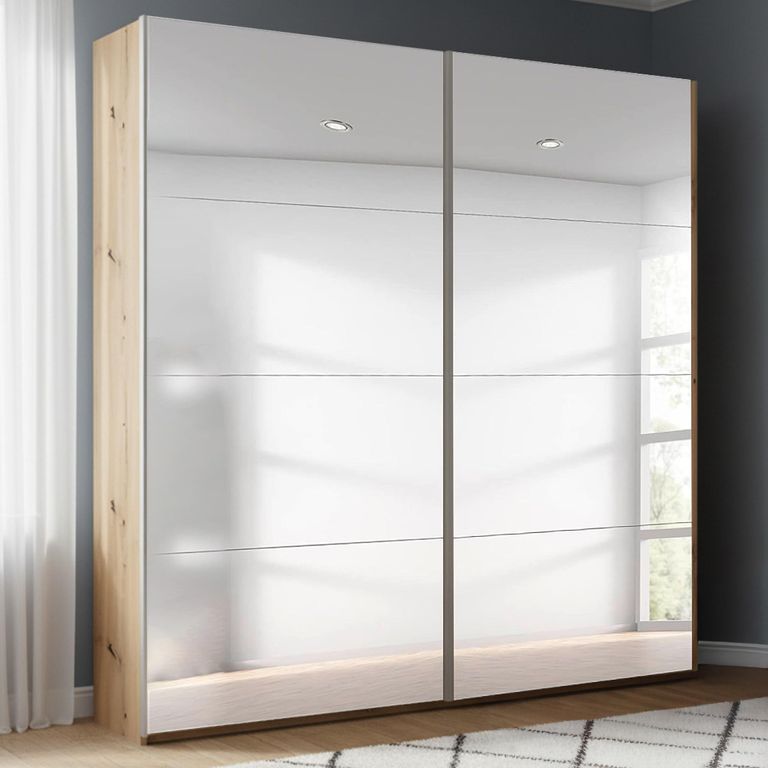 Beluga Extra Sliding Wardrobe - 181cm - 2 Door - Mirrored - Artisan Oak
