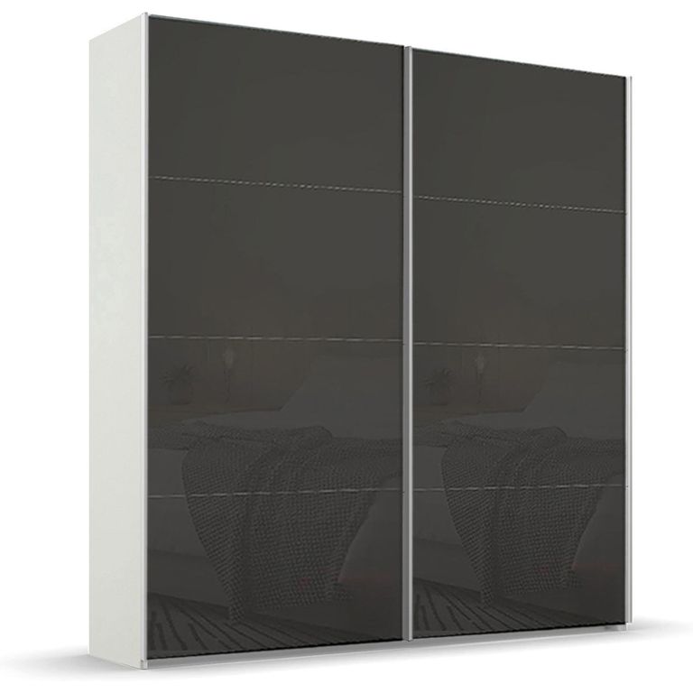 Rauch Beluga Extra 181cm 2 Door Sliding Wardrobe - Alpine White and Basalt Glass