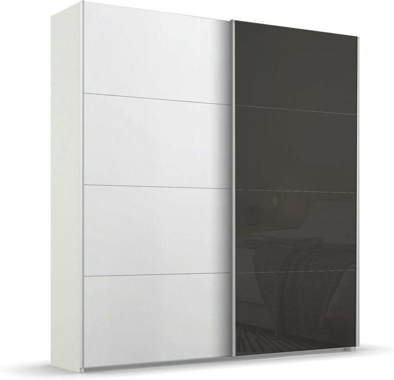 Beluga Extra Sliding Wardrobe - 181cm - 2 Door - Alpine White & Basalt Glass Front