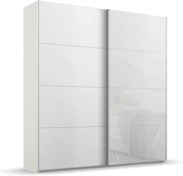 Beluga Extra Sliding Wardrobe - 181cm - 2 Door - Alpine White & White Glass Front