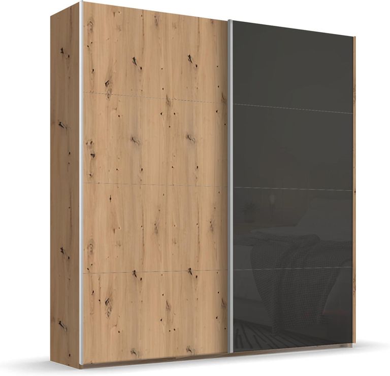 Beluga Extra Sliding Wardrobe - 181cm - 2 Door - Artisan Oak & Basalt Glass Front