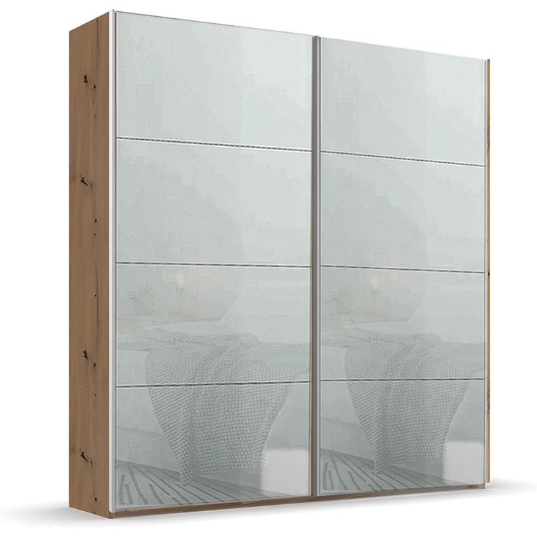 Rauch Beluga Extra 181cm 2 Door Sliding Wardrobe - Artisan Oak and Silk Grey Glass