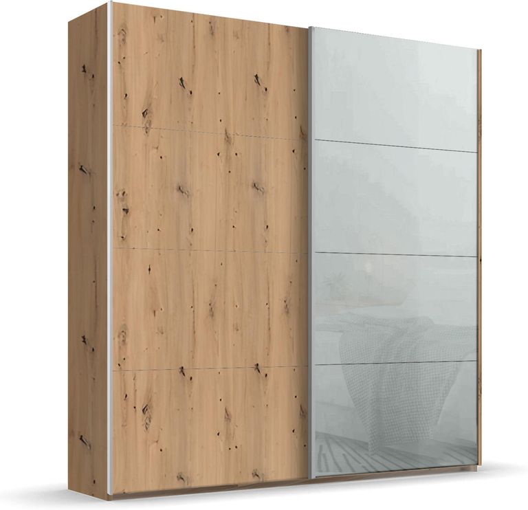 Beluga Extra Sliding Wardrobe - 181cm - 2 Door - Artisan Oak & Silk Grey Glass Front