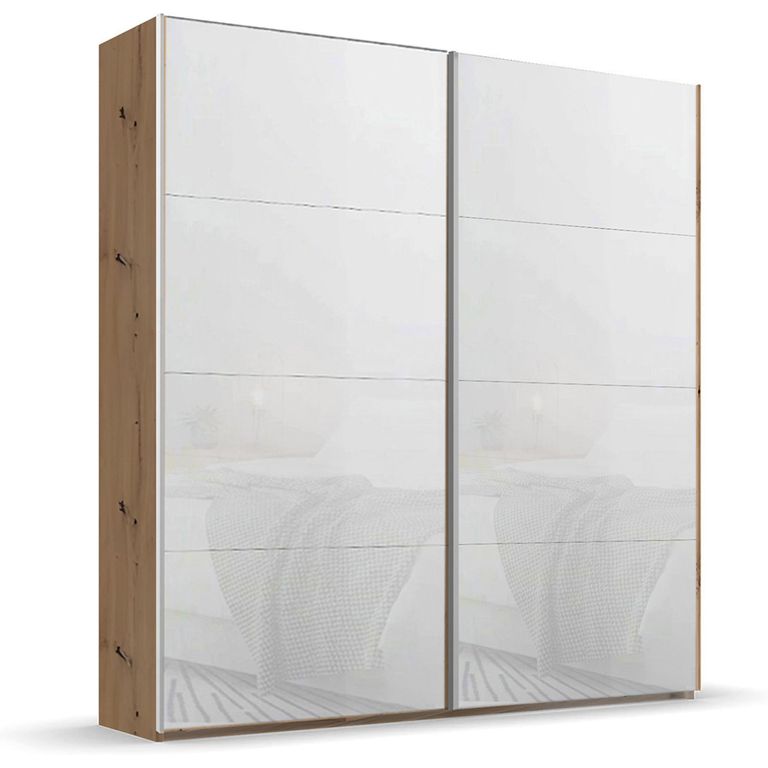 Rauch Beluga Extra 181cm 2 Door Sliding Wardrobe - Artisan Oak and White Glass