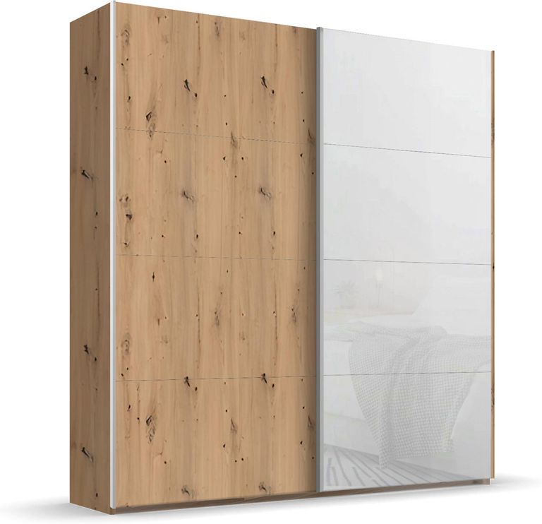Beluga Extra Sliding Wardrobe - 181cm - 2 Door - Artisan Oak & White Glass Front