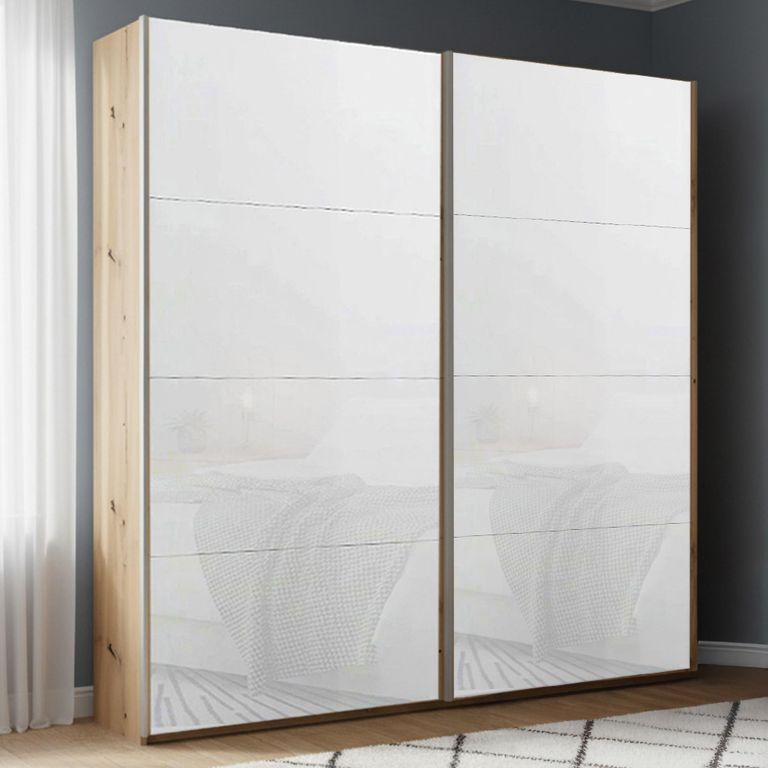 Rauch Beluga Extra 181cm 2 Door Sliding Wardrobe - Artisan Oak and White Glass