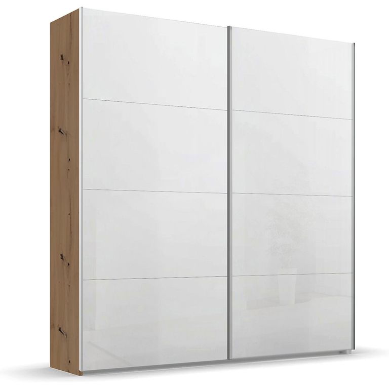 Beluga Extra Sliding Wardrobe - 181cm - 2 Door - Artisan Oak & White High Gloss