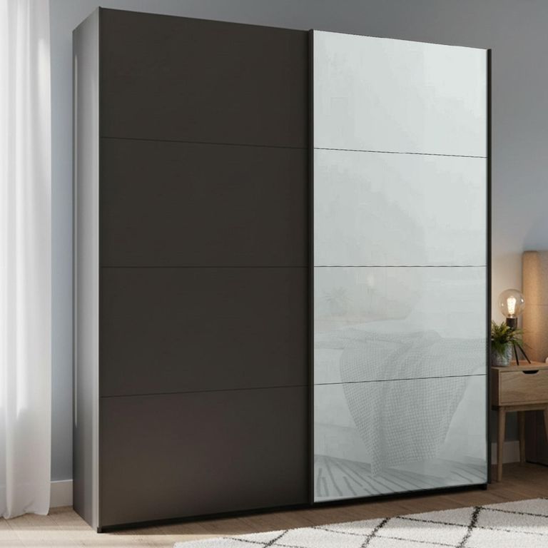 Beluga Extra Sliding Wardrobe - 181cm - 2 Door - Graphite & Silk Grey Glass Front