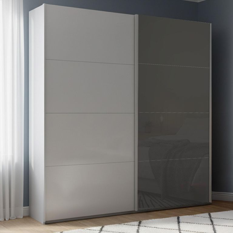 Beluga Extra Sliding Wardrobe - 181cm - 2 Door - Silk Grey & Basalt Glass Front