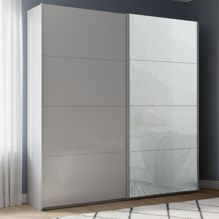 Beluga Extra Sliding Wardrobe - 181cm - 2 Door - Silk Grey & Silk Grey Glass Front
