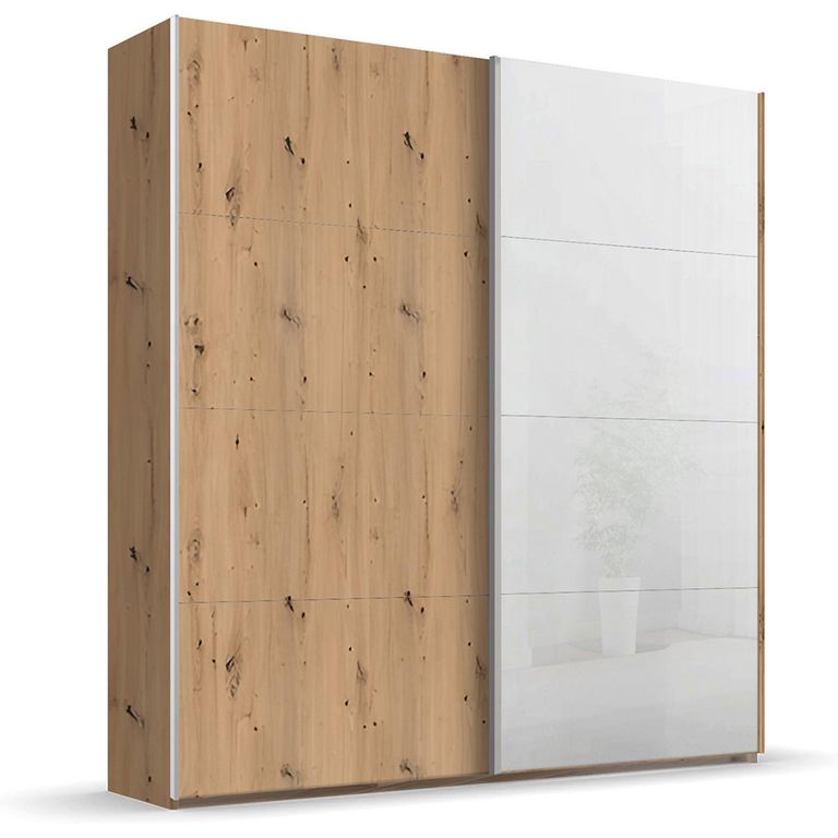 Beluga Extra Sliding Wardrobe - 181cm - 2 Door - White High Gloss & Artisan Oak Front