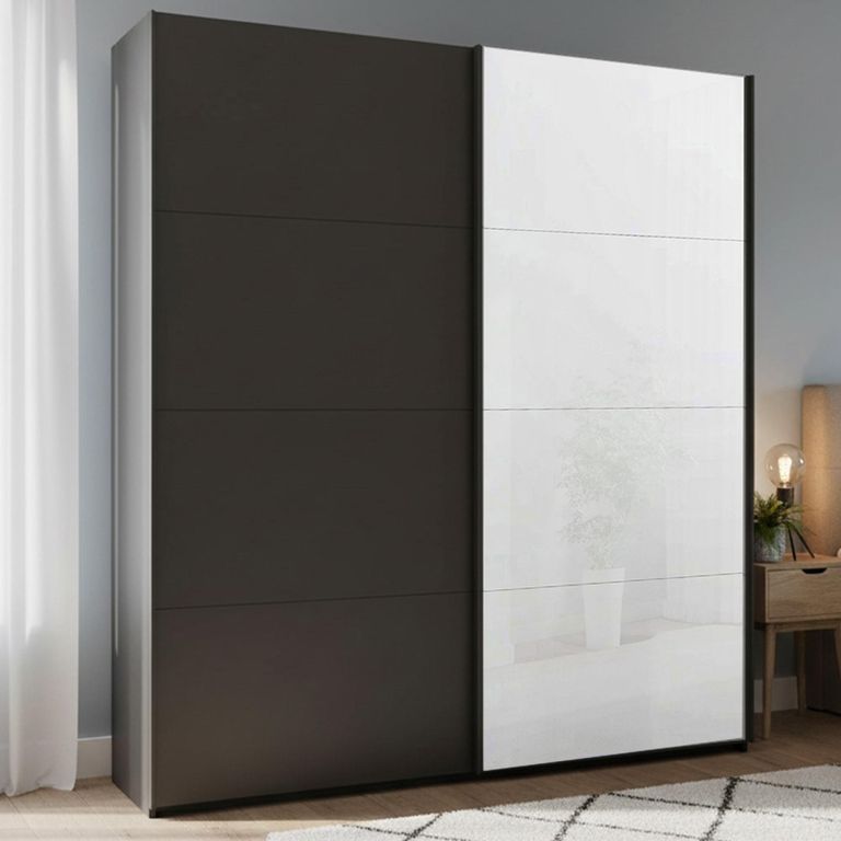 Beluga Extra Sliding Wardrobe - 181cm - 2 Door - White High Gloss & Graphite Front