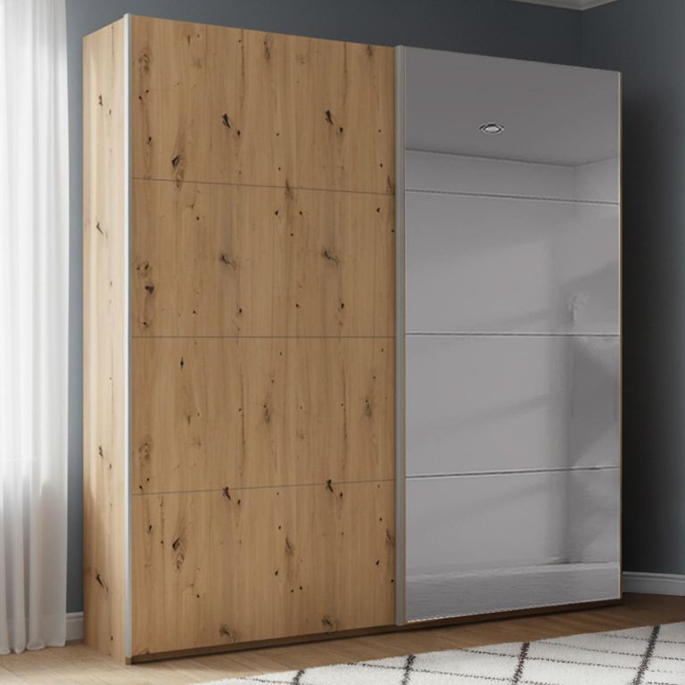Rauch Beluga Extra 181cm 2 Door Sliding Wardrobe with Grey Mirror - Artisan Oak