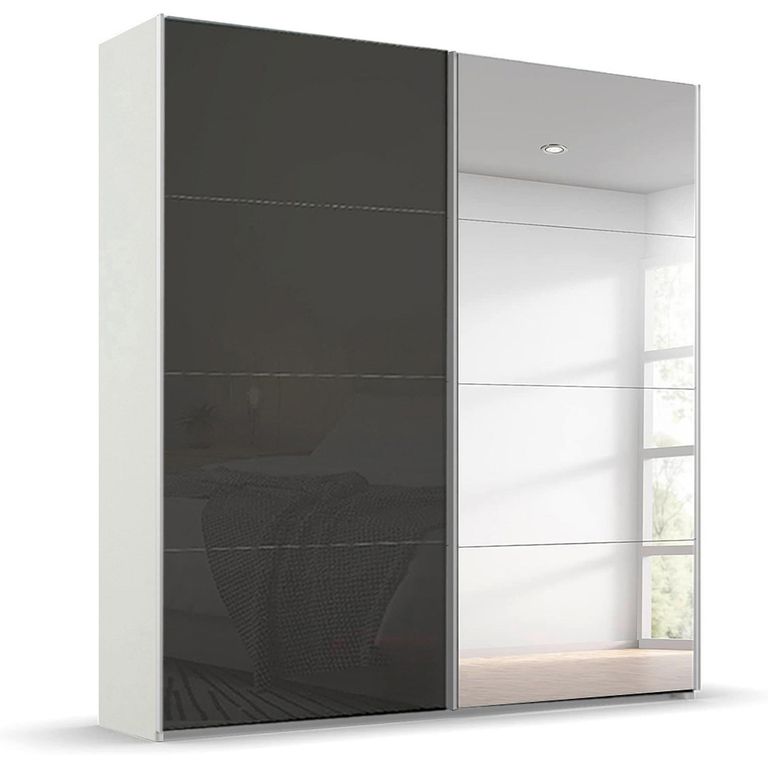 Beluga Extra Sliding Wardrobe - 181cm - 2 Door - Mirror - Alpine White & Basalt Glass