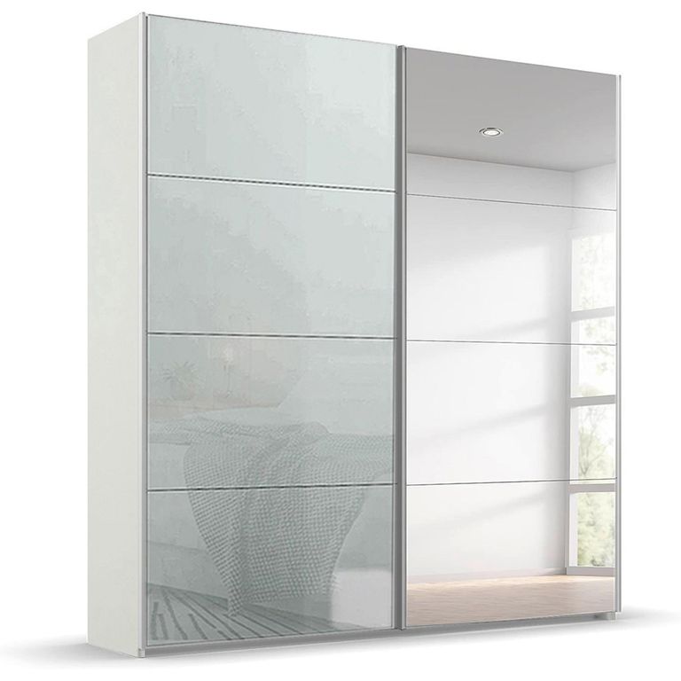 Beluga Extra Sliding Wardrobe - 181cm - 2 Door - Mirror - Alpine White & Silk Grey Glass