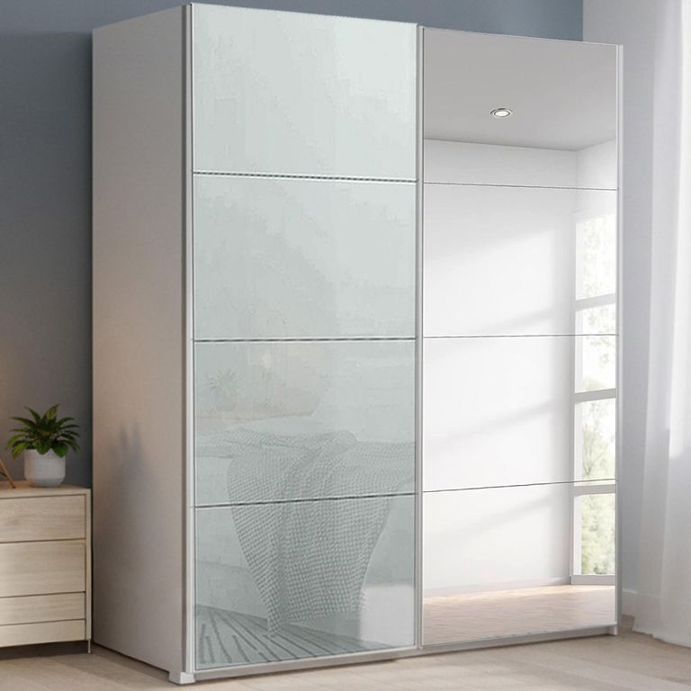 Beluga Extra Sliding Wardrobe - 181cm - 2 Door - Mirror - Alpine White & Silk Grey Glass