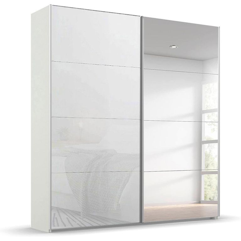 Beluga Extra Sliding Wardrobe - 181cm - 2 Door - Mirror - Alpine White & White Glass