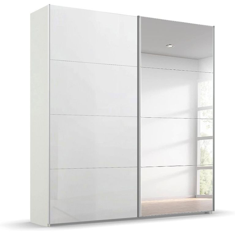 Beluga Extra Sliding Wardrobe - 181cm - 2 Door - Mirror - Alpine White & White High Gloss