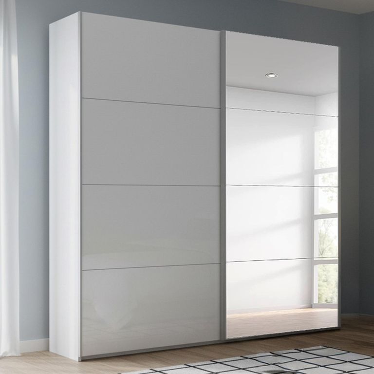Beluga Extra Sliding Wardrobe - 181cm - 2 Door - Mirror - Alpine White & White High Gloss