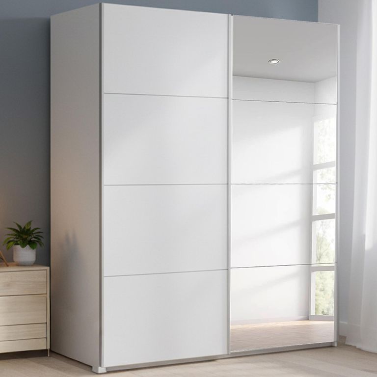 Beluga Extra Sliding Wardrobe - 181cm - 2 Door - Mirror - Alpine White