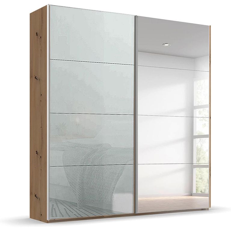 Beluga Extra Sliding Wardrobe - 181cm - 2 Door - Mirror - Artisan Oak & Silk Grey Glass