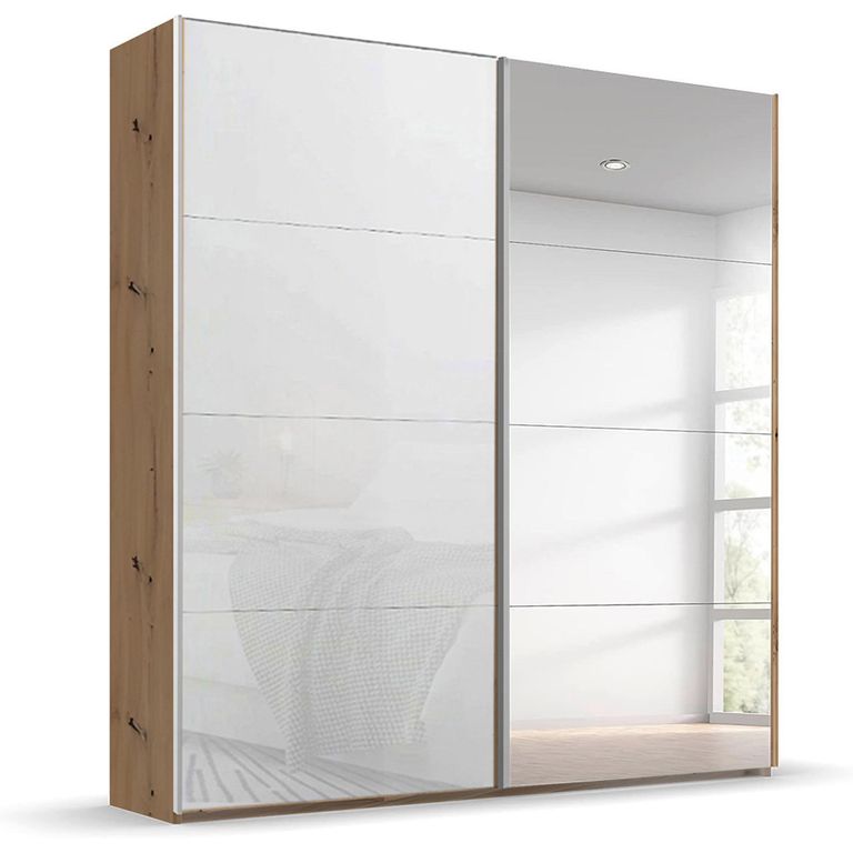 Beluga Extra Sliding Wardrobe - 181cm - 2 Door - Mirror - Artisan Oak & White Glass
