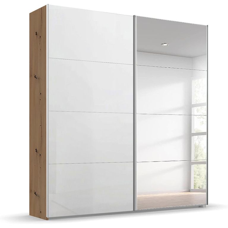 Beluga Extra Sliding Wardrobe - 181cm - 2 Door - Mirror - Artisan Oak & White High Gloss
