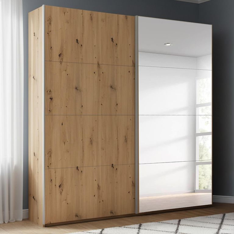 Beluga Extra Sliding Wardrobe - 181cm - 2 Door - Mirror - Artisan Oak
