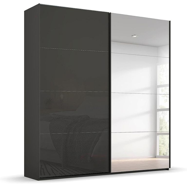 Beluga Extra Sliding Wardrobe - 181cm - 2 Door - Mirror - Graphite & Basalt Glass