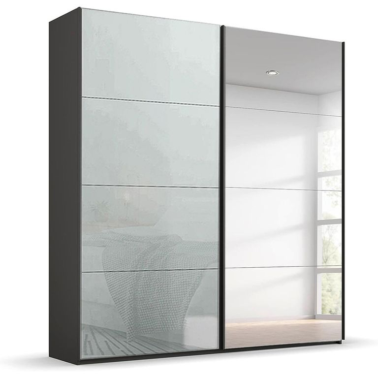 Beluga Extra Sliding Wardrobe - 181cm - 2 Door - Mirror - Graphite & Silk Grey Glass