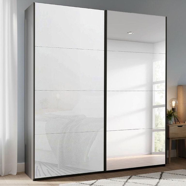 Beluga Extra Sliding Wardrobe - 181cm - 2 Door - Mirror - Graphite & White Glass