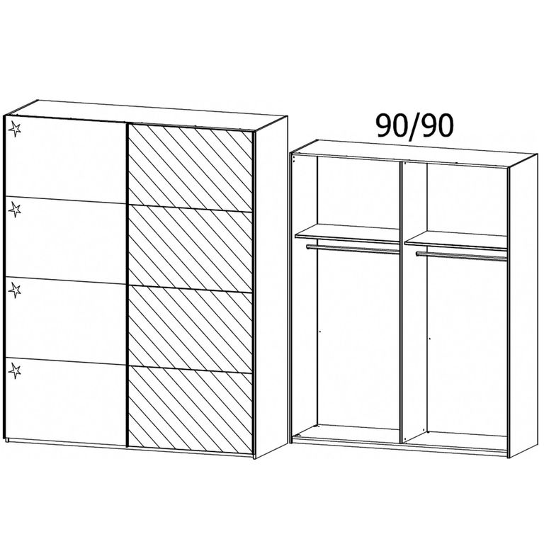 Beluga Extra Sliding Wardrobe - 181cm - 2 Door - Mirror - Graphite & White High Gloss