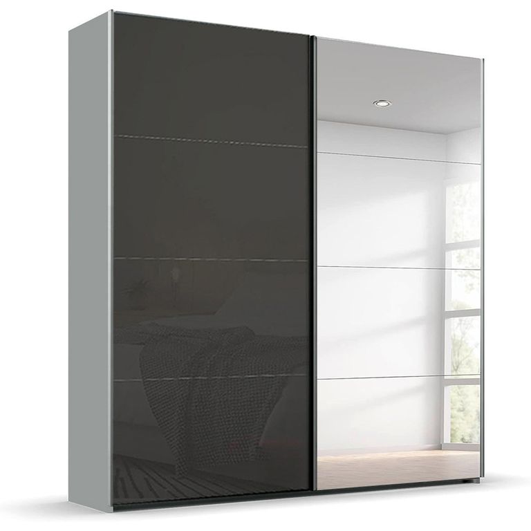 Beluga Extra Sliding Wardrobe - 181cm - 2 Door - Mirror - Silk Grey & Basalt Glass