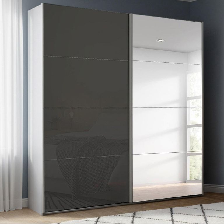 Beluga Extra Sliding Wardrobe - 181cm - 2 Door - Mirror - Silk Grey & Basalt Glass