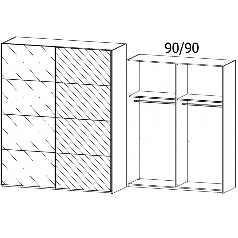 Beluga Extra Sliding Wardrobe - 181cm - 2 Door - Mirror - Silk Grey & White Glass